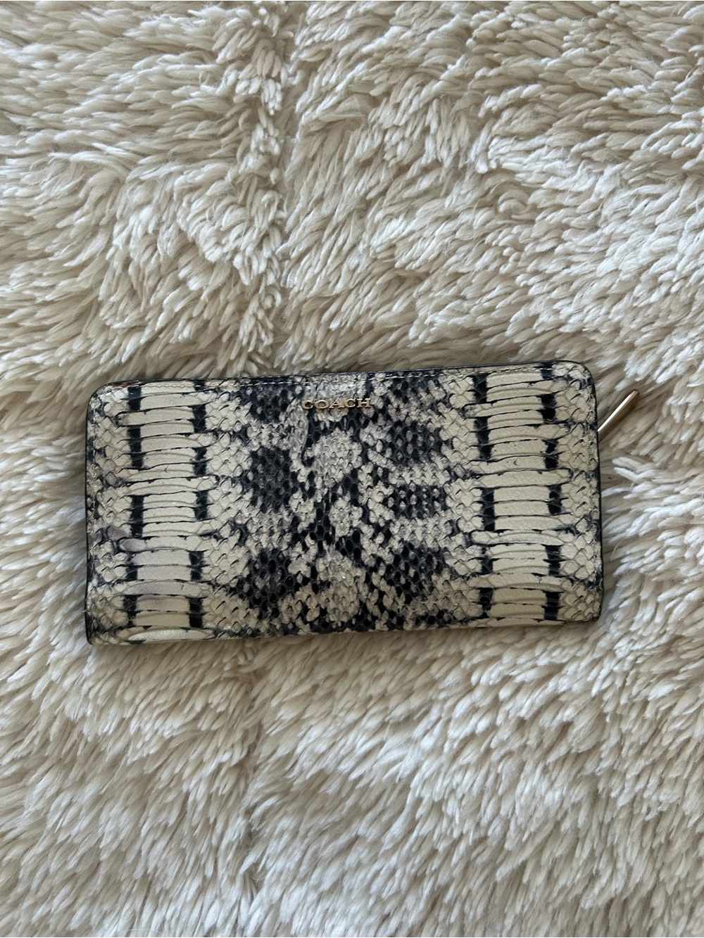 Coach Snake-Print Zip Wallet in Black & Cream